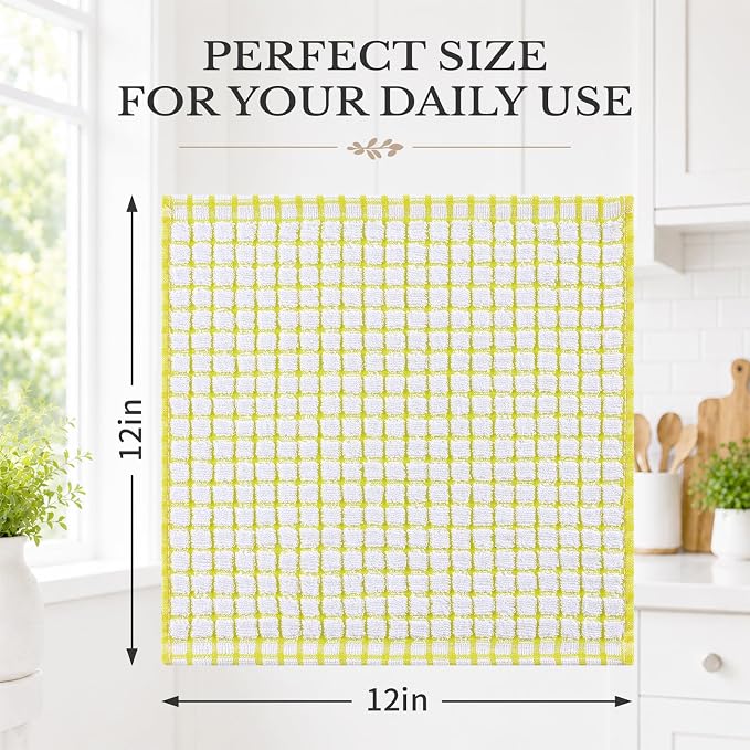Homaxy 12 Pack Terry Kitchen Dish Cloths, 12"x12", Black/Grey/Green/Yellow | Super Soft and Absorbent Dish Rags, Quick Drying Reusable Dish Towels for Washing Dishes
