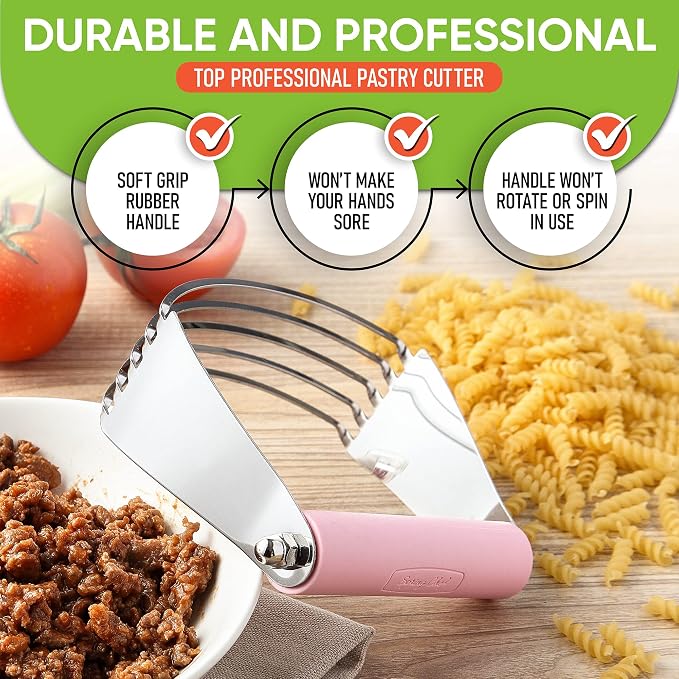 Spring Chef Large Dough Blender For Baking - Pro Pastry Blender - Pink | Heavy Duty Dough Mixer Hand Tool w/ Stainless Steel Blades, Professional Pastry Cutter Tool for Easy Mixing, Dishwasher Safe