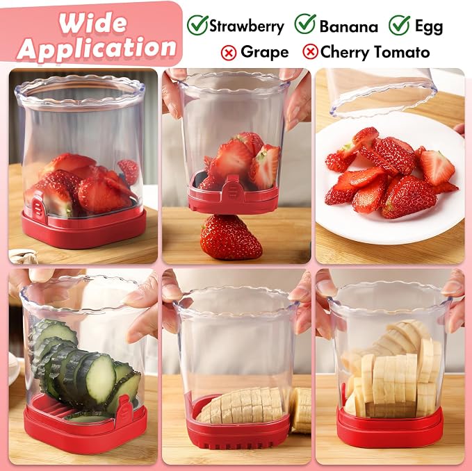 Creative Strawberry Slicer, Detachable Cutter with Push Plate (Red)
