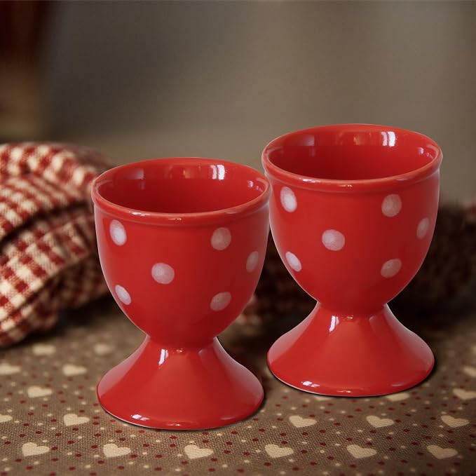 Cinf Ceramic Egg Cups, Set of 2, Red Boiled Egg Holders for Breakfast | Set of 2 ceramic egg cups, vibrant red design, easy to clean, ideal for boiled eggs, breakfast serving tables