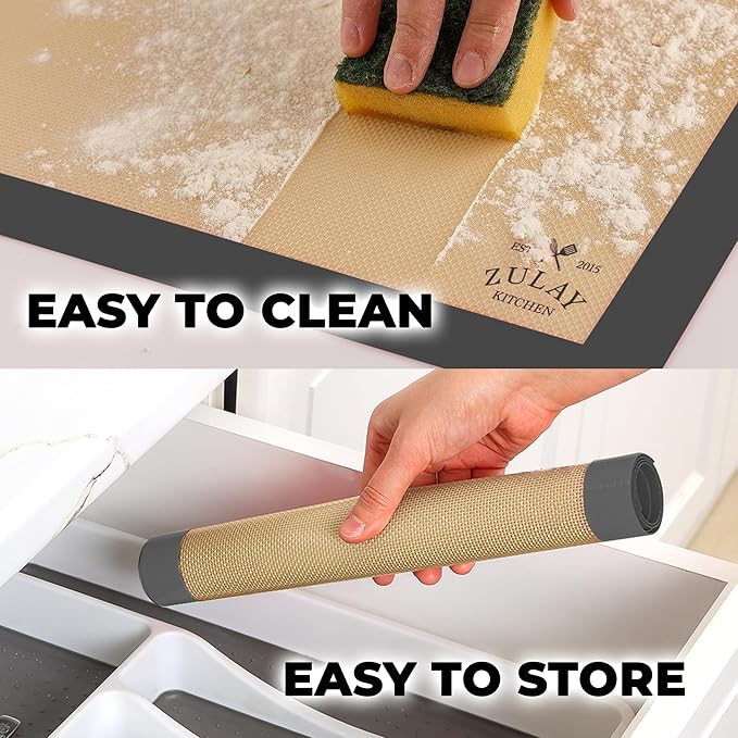 Zulay Kitchen Silicone Baking Mat 2 Pack – 16.5"×11.6" BPA-Free Reusable Baking Sheet, Heat Resistant 480°F – Non-Slip Border, Perfect for Cookies, Bread, Pastries & Oven Use - (Dark Gray)