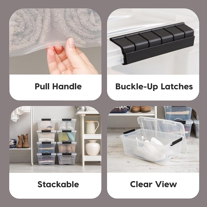 IRIS USA 6-Pack 13 Quart Storage Bins with Lids, Clear | Transparent design makes contents easy to find. Ideal for shoes, photos, documents, and small essentials. Nestable design