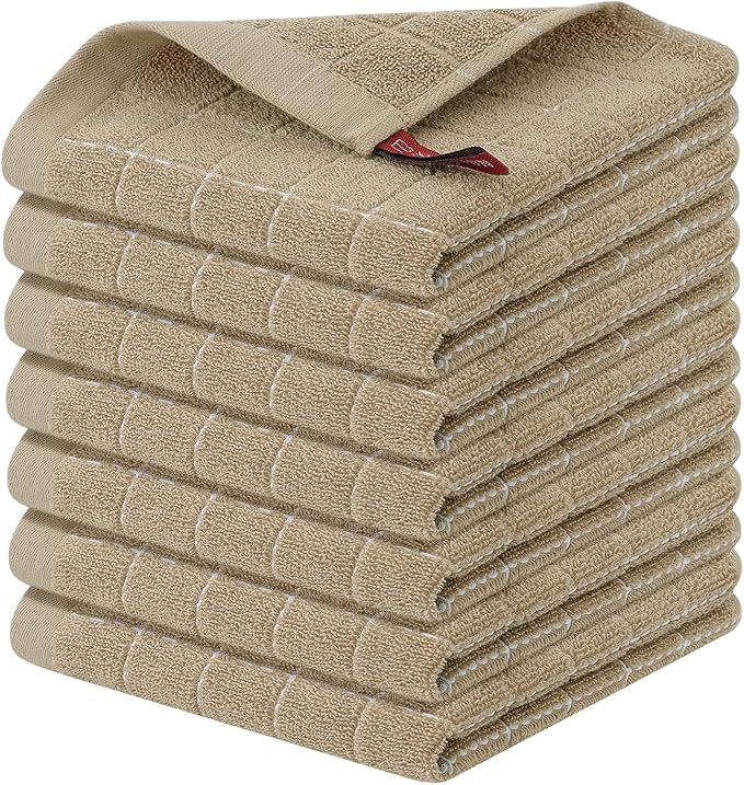 Homaxy 100% Cotton Terry Kitchen Dish Cloths, 7 Pack, Tan | Ultra Soft and Absorbent Dish Towels for Kitchen, Suitable for Drying and Washing Dishes