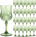 24Pack Plastic Wine Glasses, 7oz Vintage Goblets for Wedding | Unbreakable Crystal Style Reusable Stemware, Elegant New Green Drinking Glass for Party Anniversary & Holiday Celebration