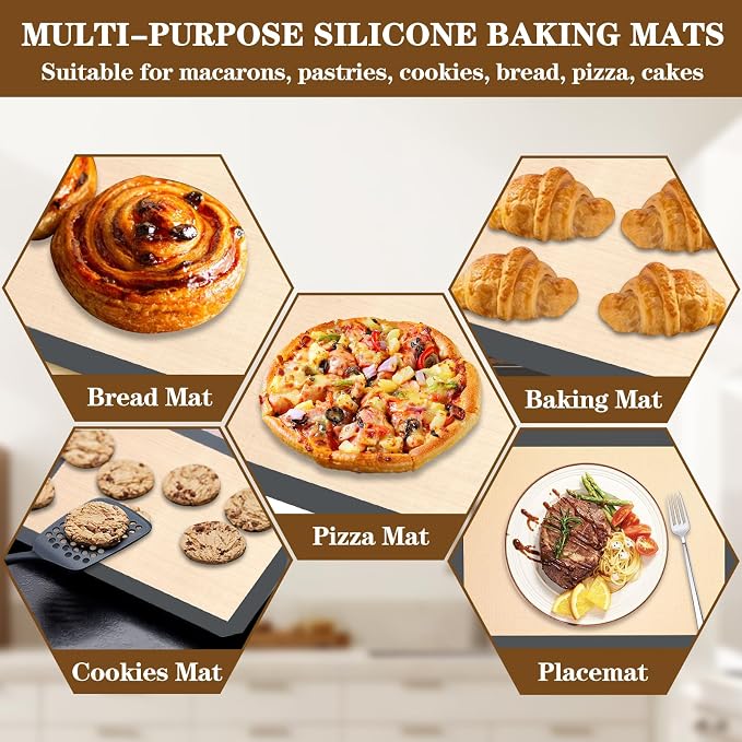 Ninsula Silicon Baking Mats, 16.5"x11.6" 2-Pack Reusable Silicon Baking Mat Sheet, Baking Sheets Non-Stick, Food Safe Baking Mats Can Be Used For Baking Cookies, Bread, Pizzas