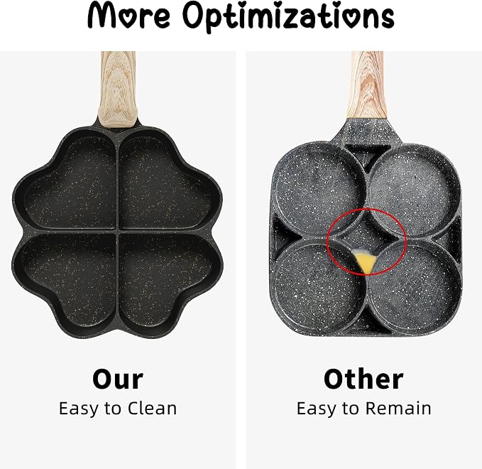 Caannasweis Egg Omelette Pan, 4-Cup Nonstick Granite Omelette Skillet Breakfast Frying Pan Egg Cooker Suitable for Gas Stove & Induction Cookware, PFOA PFOS Free, Black Heart Shaped