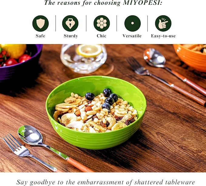 7-Inch Multicolor Melamine Bowls (Set of 6) - Unbreakable and Reusable Plastic Dinnerware with Ceramic Feel, Stackable and Dishwasher-Safe - Versatile for All Meals-Multi-color