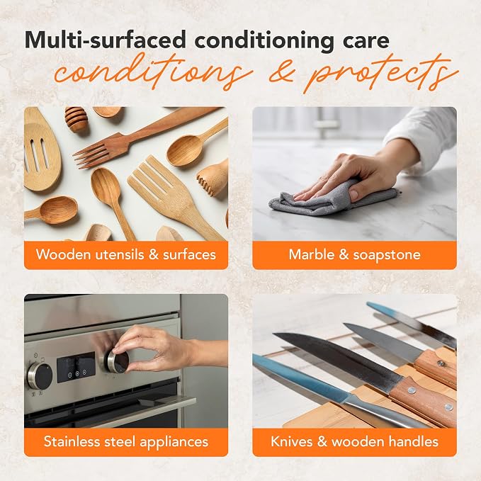 CLARK'S Food Grade Cutting Board Full Care Kit, Rosemary Scent - 4 Pack | Includes Food Grade Mineral Oil, Cutting Board Wax, Oil & Wax Applicators, Buffing Pads - Restores & Protects