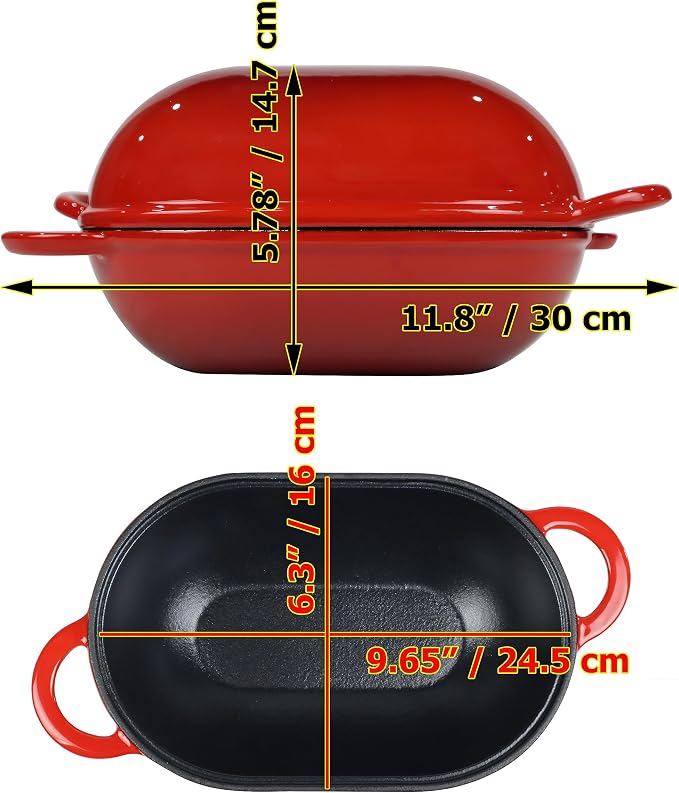 Crucible Cookware Enameled Cast Iron Bread Pan Dutch oven with Lid and Loop Handles - Red – Oven Safe Form for Baking and Cooking, Artisan Bread Kit - Loaf Pan