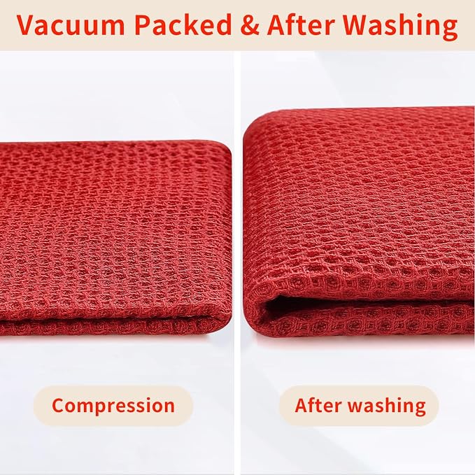 Homaxy 100% Cotton Waffle Weave Kitchen Dish Towels 6-Pack, Brick Red | 13 x 28 Inches, Ultra Soft Absorbent Dish Towels, Quick Drying Cleaning Towels