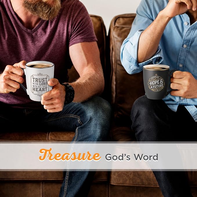 Christian Art Gifts Inspirational Bible Verse Ceramic Coffee & Tea Mug for Men & Women: Trust in the Lord Encouraging Scripture Proverb, Lead & Cadmium-free Novelty Drinkware, White/Black/Gold, 12 oz.
