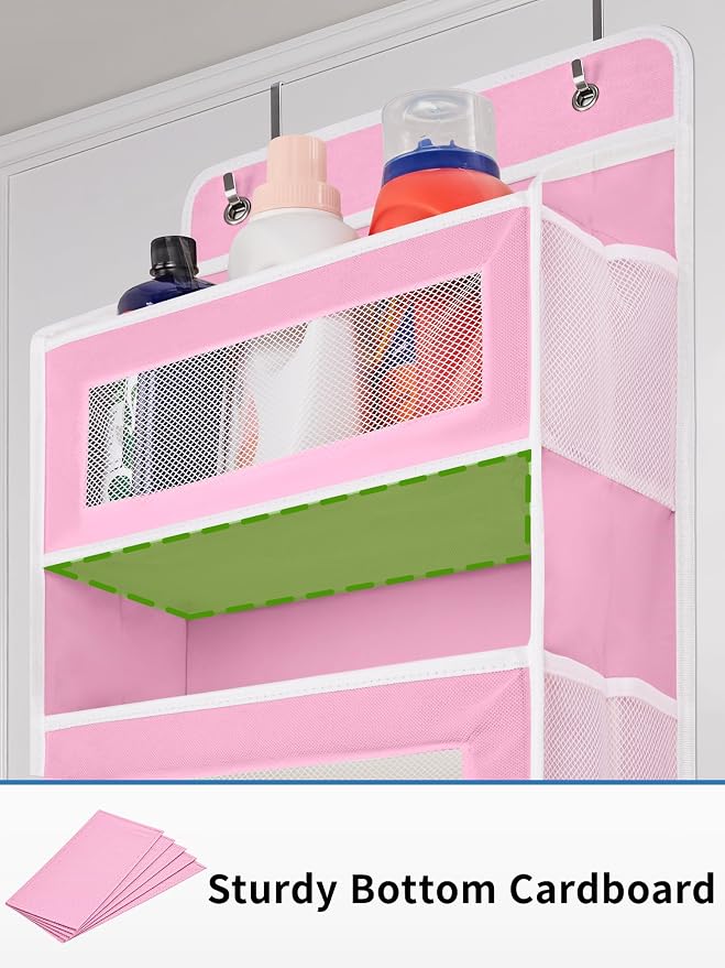 JARLINK Over the Door Organizer for Pantry, Bathroom, 5 Shelf Pink, 2 Pack | Anti-Tilt Design, 44 lb Load Capacity, Hanging Door Organizer with 5 Large Capacity Pockets, Behind Door Storage for Nursery