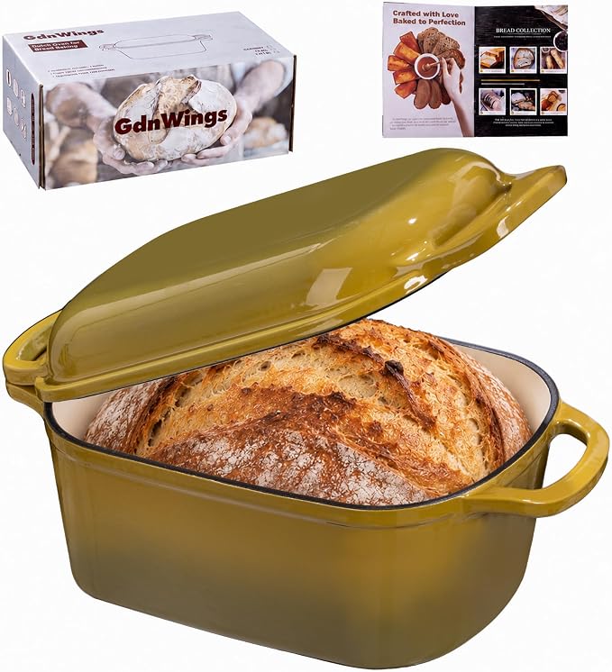4.6 Quart Dutch Oven for Sourdough Bread Baking | Oval Bread Dutch Oven with Lid, Cast Iron Bread Pan for Crispy Crust, Steam Baking Design for Artisan Homemade Loaves, Olive
