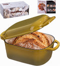 4.6 Quart Dutch Oven for Sourdough Bread Baking | Oval Bread Dutch Oven with Lid, Cast Iron Bread Pan for Crispy Crust, Steam Baking Design for Artisan Homemade Loaves, Olive