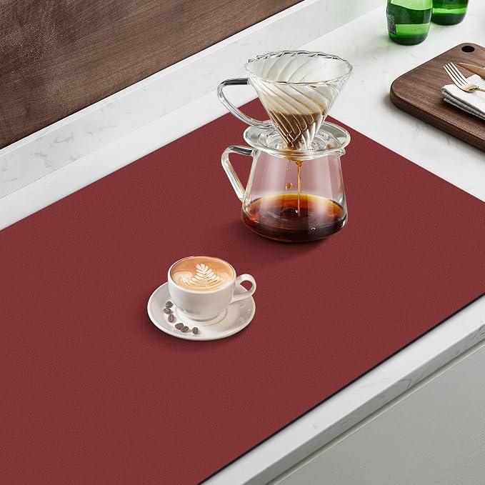 Coffee Mat Super Absorbent Dish Drying Mat Coffee Bar Mat 12"x 19", Red | Match with Coffee Machine Accessories Large Drying Mats for Kitchen Counter