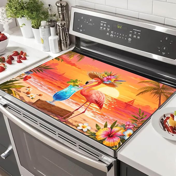 HOMETITUTE Summer Stove Top Cover 28x20 Flamingo Sunset Cocktail Heat Resistant