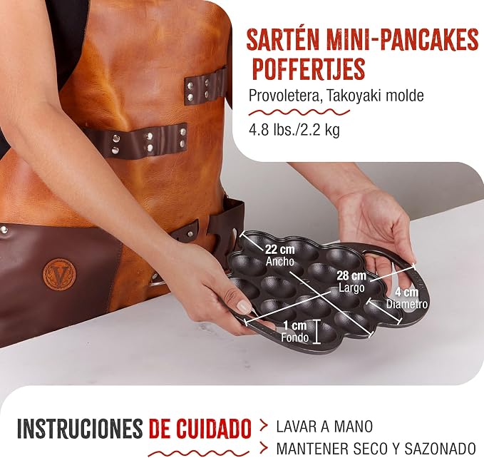 Victoria Cast Iron Poffertjes Dutch Pancake Pan with Loop Handles, Preseasoned with Flaxseed Oil, Made in Colombia