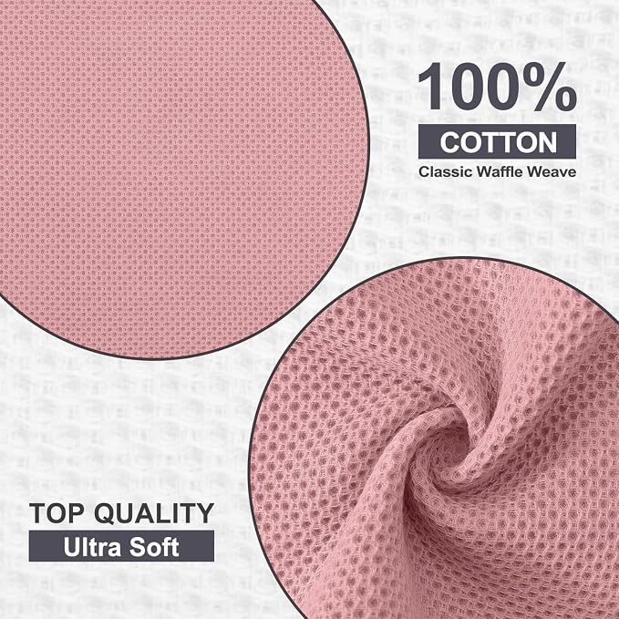 Kitinjoy 100% Cotton Waffle 4-Pack Kitchen Towels, 13" x 28", Dried Roses | Super Soft, Ultra-Absorbent, Fast Drying, lightweight, Quick Drying Kitchen Hand Towels