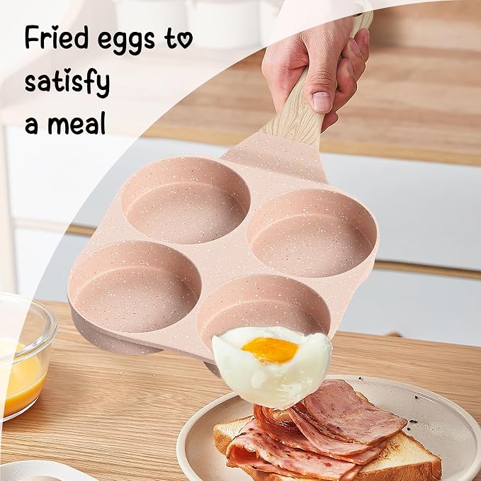 Caannasweis Egg Pan Omelette Pan, 4-Cup Nonstick Granite Omelette Skillet Breakfast Frying Pan Egg Cooker Suitable for Gas Stove & Induction Cookware, PFOA PFOS Free, Pink