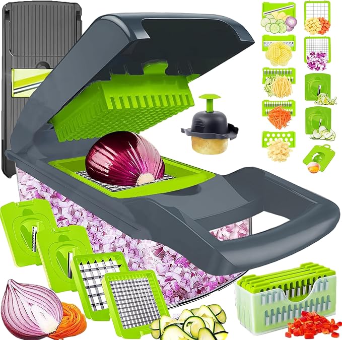 Vegetable Chopper Mandoline Slicer Home Kitchen Appliance Essential Gadget | Pro-Series Veggie Cutter with Container for Food Onion Fruit Salad Potato Christmas Gift House Cooking Supply Tool Item