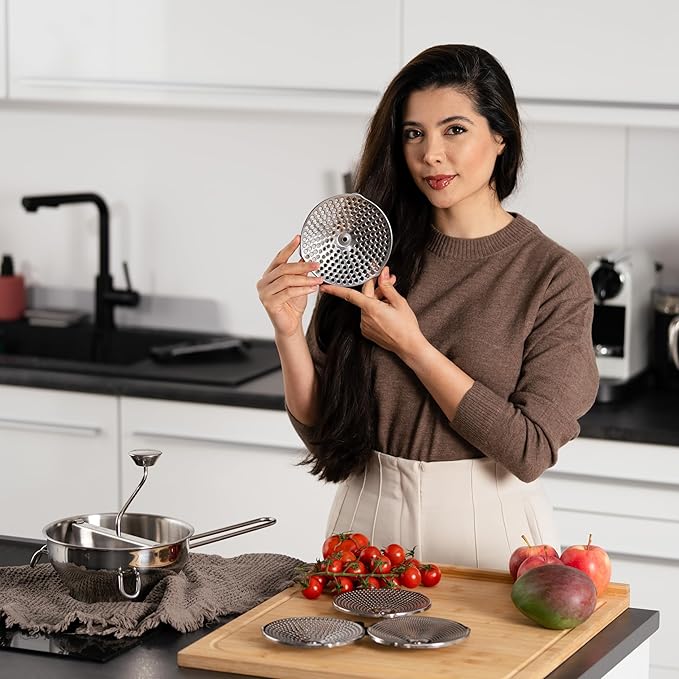 Hungry Artisan Stainless Steel Food Mill for Tomato Sauce & Canning | 3 interchangeable discs, ergonomic rotary hand crank; for applesauce, baby food, mashed potatoes & purees