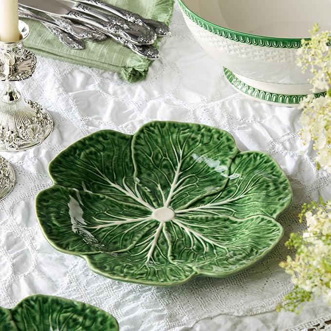 Le Jardin Green Cabbage Plates - Dinner, SET OF FOUR -11" Sculpted Green Stoneware Leaf Plates – Seasonal Garden-Inspired Tableware for Spring & Summer Dining and Entertaining