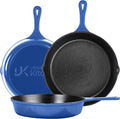 Utopia Kitchen Cast Iron Skillet Set 3 Piece 6 8 10 Inch PFAS-Free Blue | Chef Pan, Even Heat Distribution, Stovetop, Campfire and Grill Safe, Large Skillet Set, Indoor Outdoor Use