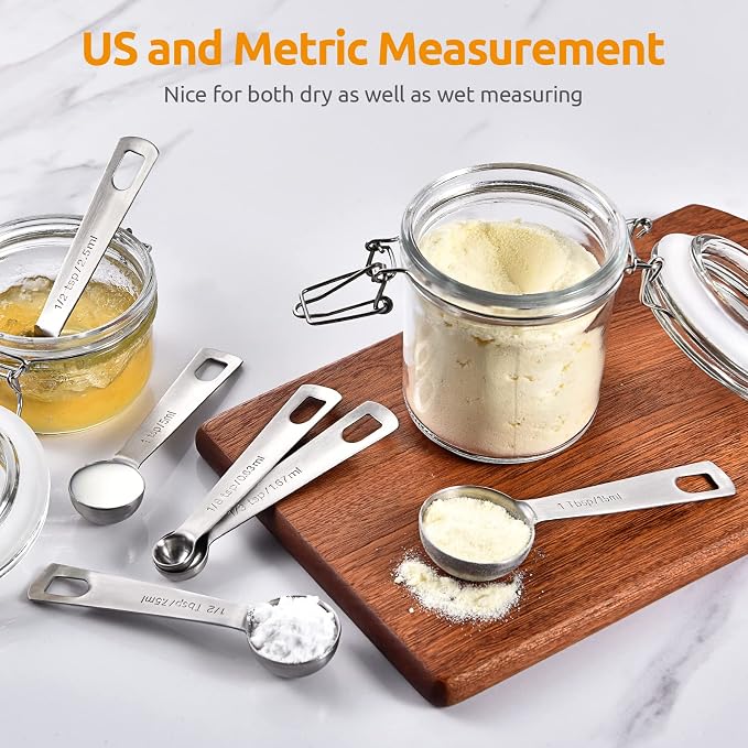 U-Taste 18/8 Stainless Steel Measuring Spoons Set of 7, Teaspoon Tablespoon | Kitchen Metal Measure Spoon Set, 1/8tsp, 1/4tsp, 1/2tsp, 3/4tsp, 1tsp, 1/2tbsp, 1tbsp for Dry & Liquid Ingredients