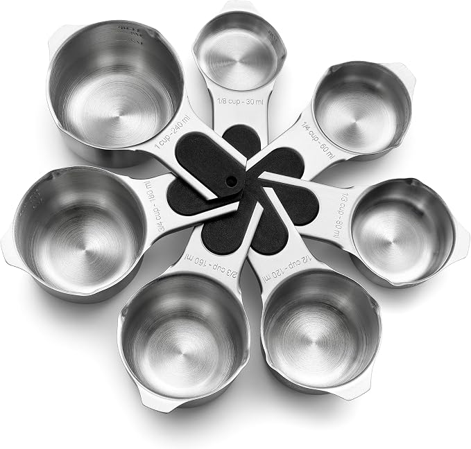 Spring Chef Magnetic Stainless Steel Measuring Cups Set of 7 Patented Black | Metal Measuring Cups for Measuring Dry or Liquid Ingredients, Easy to Read Markings, Dishwasher Safe Nesting Magnetic Cups