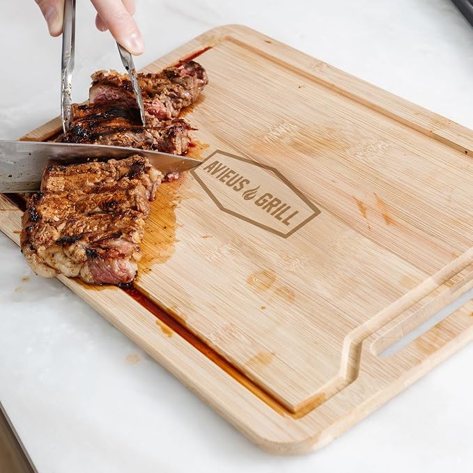 AVIEUS Grill Prep and Serving Trays | Set of 3 Stackable, Melamine Trays with Bamboo Cutting Board | Trays for Marinating, Serving & Chopping | Serving Platter for Plating Food & BBQ Prep Tub |
