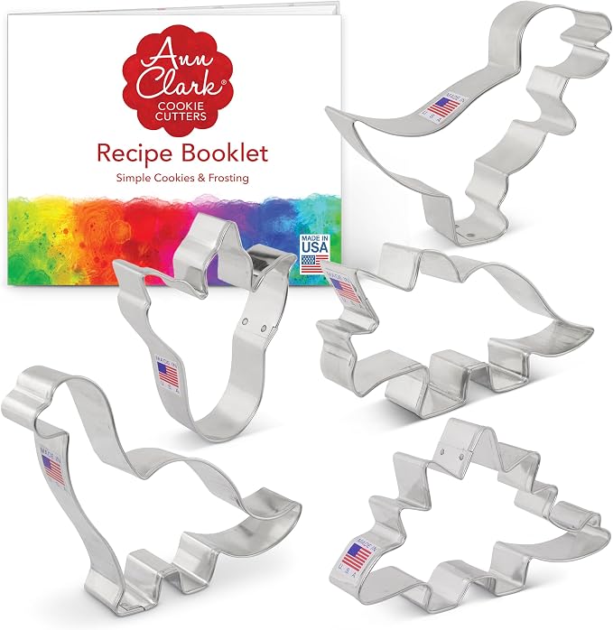 Ann Clark Dinosaur Cookie Cutter Set of 5, Made in USA | Includes: T-Rex, Brontosaurus, Triceratops, Stegosaurus & Dinosaur Footprint, From America's Largest Cookie Cutter Maker