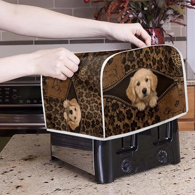 Golden Retriever Print 2 Slice Toaster Cover Anti Fingerprint Toaster Oven Dust Cover Leopard Print Small Kitchen Appliance Dust Covers, Kitchen Decorations