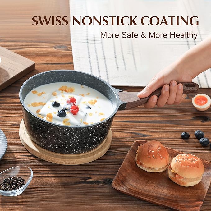 SENSARTE 2.0 Quarts Nonstick Saucepan with Lid, PFOA/PFOS Free | Small Pot with Swiss Granite Coating, Stay-cool Handle, Induction Compatible