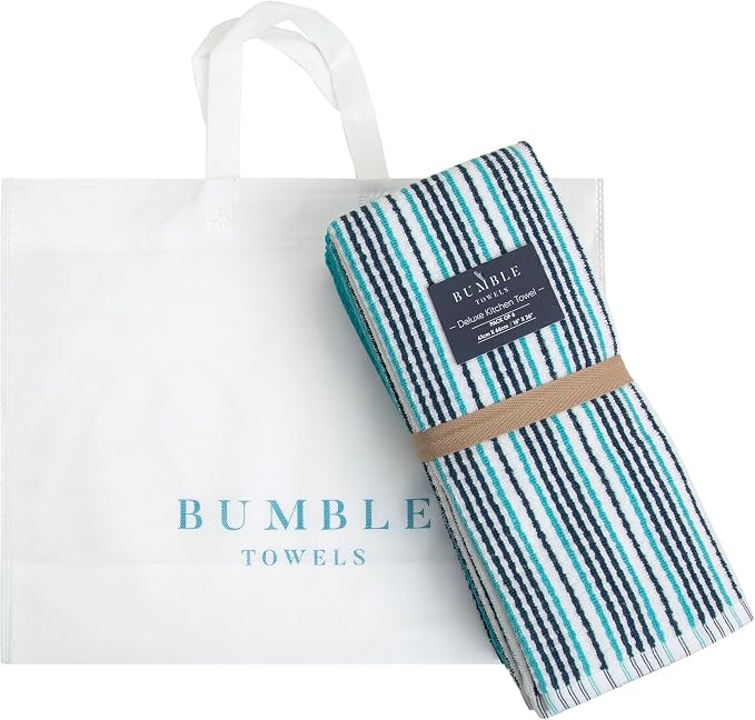 Bumble Kitchen Towels 6 Pack 100% Cotton 16"x26" - Aqua | 430 GSM Soft Kitchen Hand Towels with Hanging Loop, Highly Absorbent & Durable for Washing and Drying Dishes