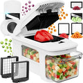 Fullstar Pro XL Vegetable Chopper & Mandoline Slicer w Pull-Out Catch Tray | 4 in 1 Veggie, Onion & Fruit Slicer, Dicer & Grater with Sharp Stainless Steel Blades - XL Food Prep Set (White)