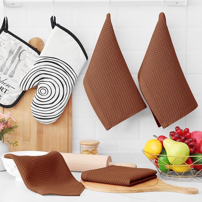 Homaxy 100% Cotton Waffle Weave Kitchen Dish Cloths 6-Pack, Caramel | 12 x 12 Inches, Ultra Soft Absorbent Dish Towels, Quick Drying Dish Rags with Hanging Loop