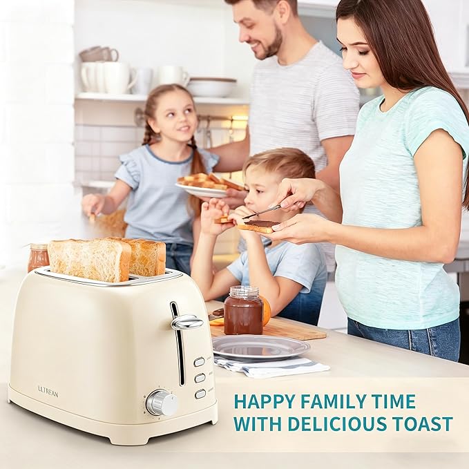 Ultrean Toaster 2 Slice with Extra-Wide Slot for Toasting Bagels, Breads, Waffles & More, Stainless Steel Material with Removable Crumb Tray, 6 Browning Settings