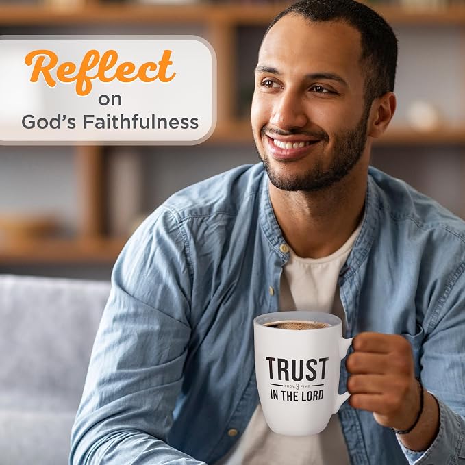 Christian Art Gifts Inspirational Ceramic Coffee & Tea Mug for Men & Women: Trust in the Lord Encouraging Bible Verse Proverb, Lead-free Novelty Drinkware w/Silver Foil, White & Dark Gray, 12 oz.