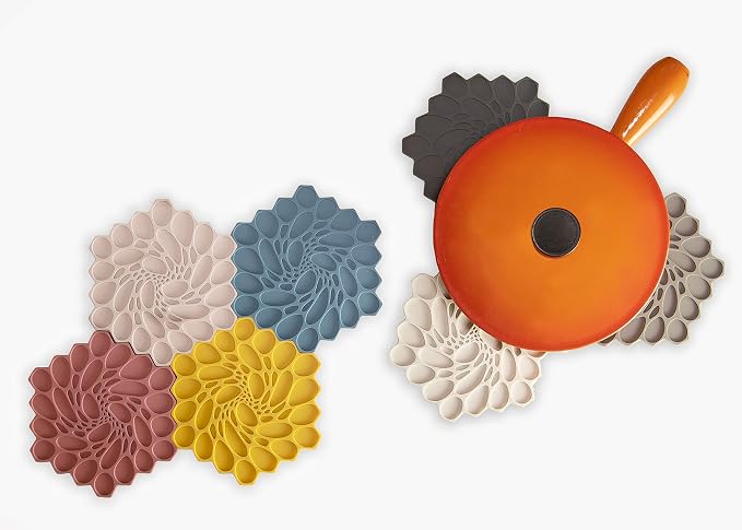 7 x 7 Hive Interlocking Silicone Trivet, BPA, PVC-Free, Heat Resistant Up to 675°F, Non Slip, Protects Table from Heat, Mustard Color, Pack of 1
