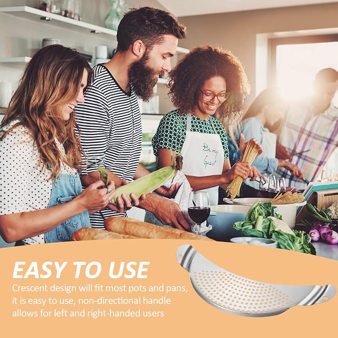 Boao 2 Pieces Pot Strainer with Handle for Pan,Fits Up to 10 in | Stainless Steel,Recessed Hand Grips, Clip-On Pan Edge, Pasta Strainer,Suitable for Kitchen
