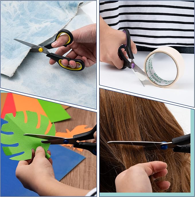 Scissors, BOOMIBOO 8" All Purpose 24 Pack - Comfort-Grip Scissors for Office Desk Accessories Sewing Fabric Home Craft School Supplies, Teacher/Class Supplies, Right/Left Handles