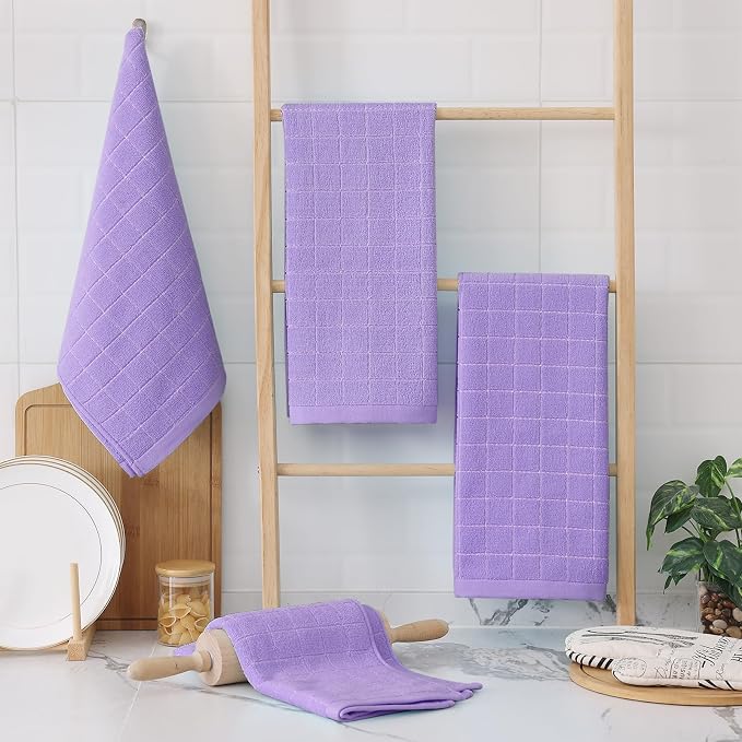 Homaxy 100% Cotton Terry Kitchen Towels, 12 Pack, Lavender | Ultra Soft and Absorbent Dish Towels for Kitchen, Suitable for Drying and Washing Dishes