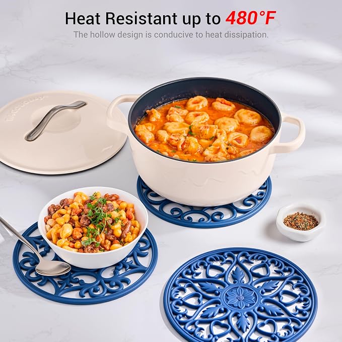 SMARTAKE 6 Set Silicone Trivet Mats for Hot Dishes Pots Pans (Navy Blue) | Heat Resistant Pots and Pans Holders, Non-Slip Flexible Pads Coasters for Countertops Table, Modern Kitchen Decor Accessories
