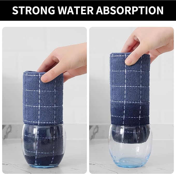 Homaxy 100% Cotton Terry Kitchen Towels, Large 4 Pack, Navy Blue | Ultra Soft and Absorbent Dish Towels for Kitchen, Suitable for Drying and Washing Dishes