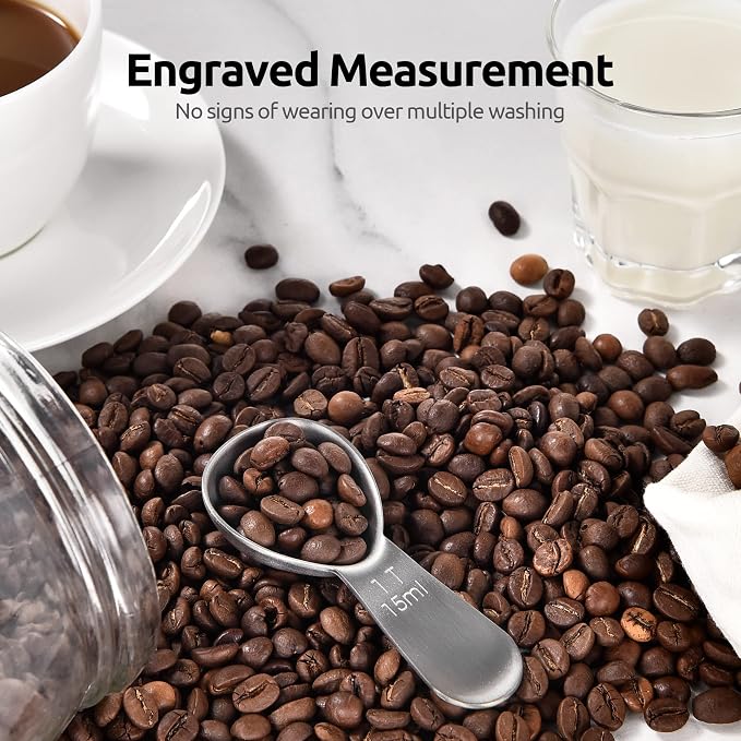 U-Taste 18/8 Stainless Steel Coffee Scoop: 1 Tbsp Scoop Measure Spoon, 2Pcs | Stainless Steel Tablespoon Measuring Spoon, Tablespoon Coffee Spoons, Short Handle Tbsp Scooper for Ground Coffee Bean Powder