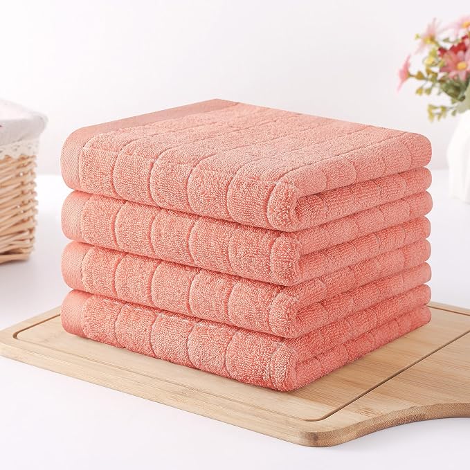 Homaxy 100% Cotton Terry Kitchen Towels, 12 Pack, Coral | Ultra Soft and Absorbent Dish Towels for Kitchen, Suitable for Drying and Washing Dishes