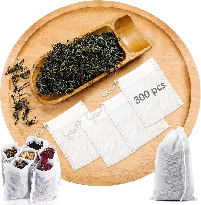 300 Pcs Empty Tea Bags for Loose Leaf Tea, Disposable Small tea Filter Bags with Drawstring fillable Cloth Diy Empty Tea Sachets for Loosetea, Coffee, Herbs, Spice (3.54 x 2.75 inch)