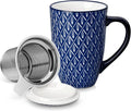 vancasso SELENE Porcelain Tea Mug, 18 oz Porcelain Tea Cup with Infuser and Lid Steeps Loose Leaf Tea, Microwave & Dishwasher Safe, Geometric Weave