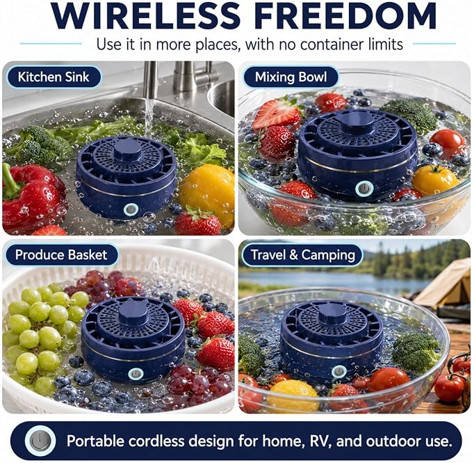 Fruit and Vegetable Washing Machine, Portable Produce Purifier with Hydroxyl Water Ion Technology & Pure Titanium Electrolysis Plate, IPX7 Waterproof Wireless Fruit Cleaner for Meat, Seafood