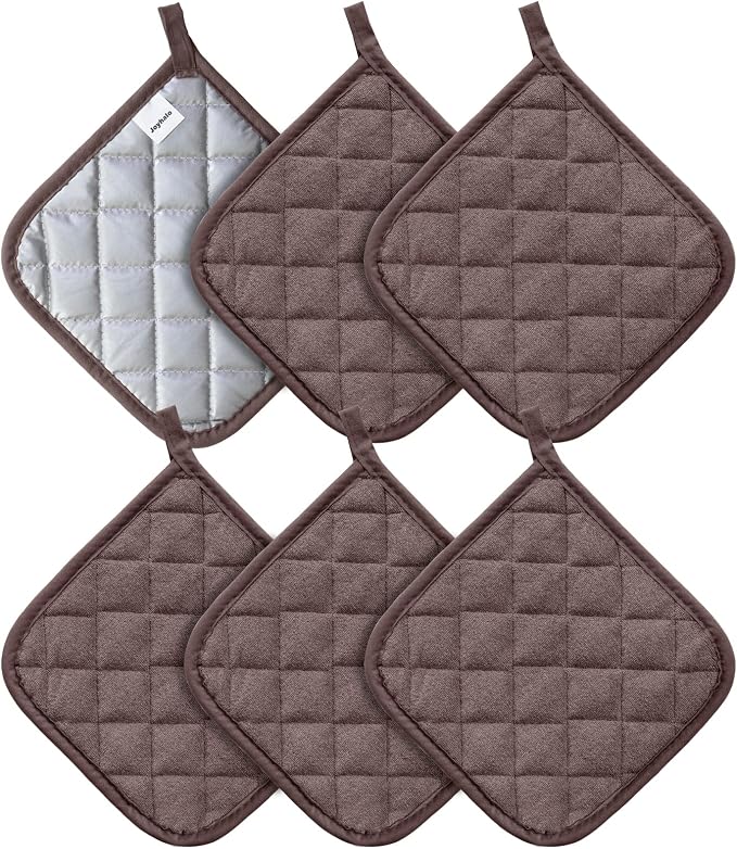 Joyhalo 6 Pack Pot Holders for Kitchen Clearance | Cotton Oven Holder with Great Heat Resistance, Potholders Sets for Kitchen, Countertops, Hot Pots and Pans, Brown